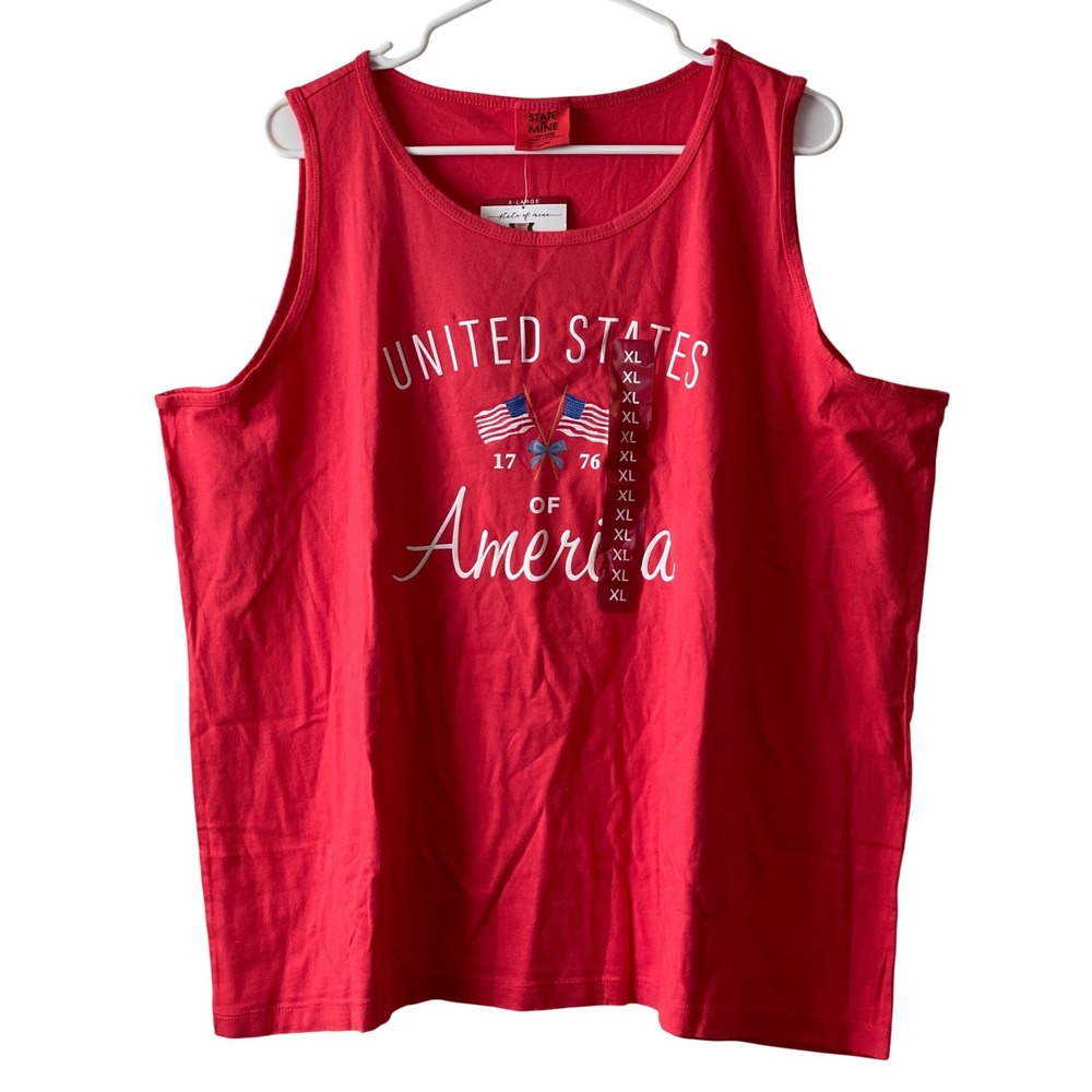 State of Mine Tank Top Women XL Red NWT Patriotic USA Flag 1776 Graphic Cotton